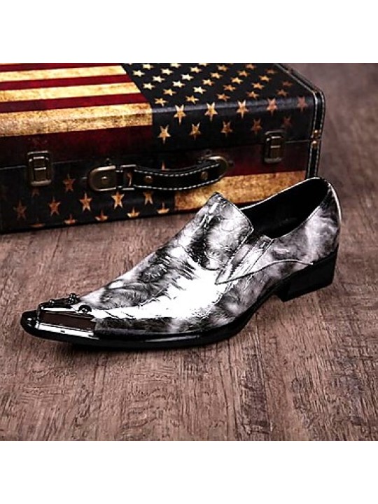   2016 New Style Pure Manual Black Water Wave Wedding / Night Club & Party Cowhide Leather Loafers  