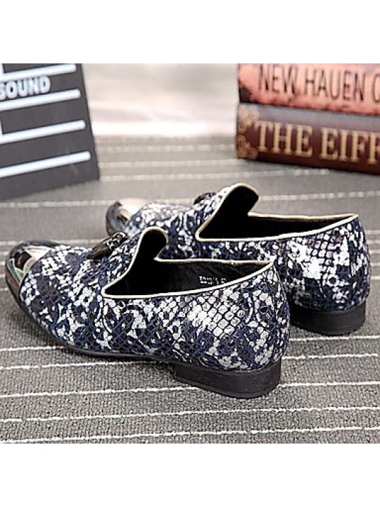   2016 Pure Manual Flash Novelty Wedding/Night Party Cowhide Leather Loafers Light Blue/Navy  