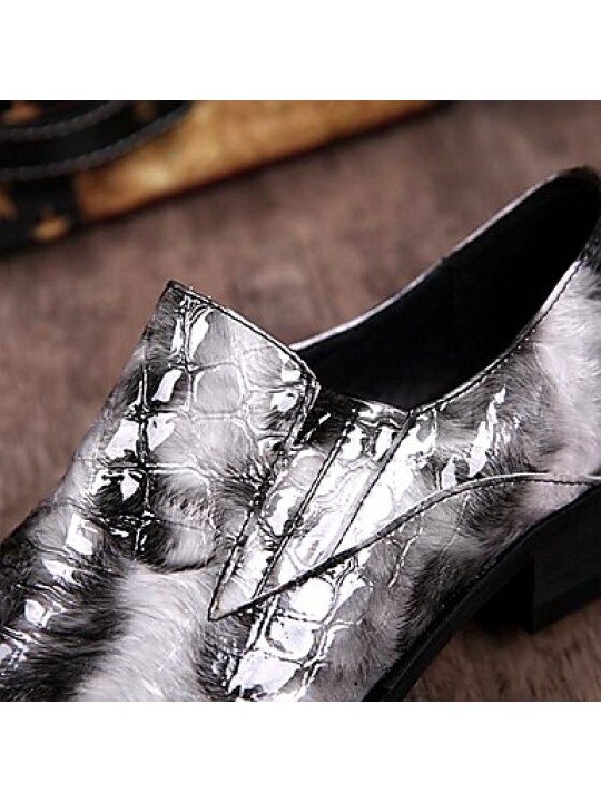   2016 New Style Pure Manual Black Water Wave Wedding / Night Club & Party Cowhide Leather Loafers  